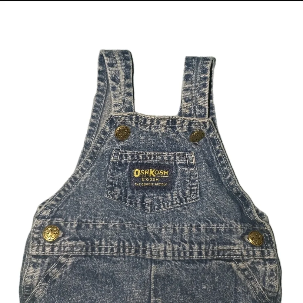 Vintage Oshkosh B'Gosh Kids Denim Footed Overalls Acid Wash 6-9 Months‎ 90s USA